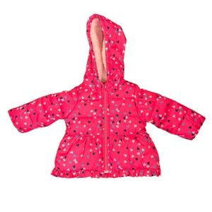Carters Pink Heart Puffer Jacket Girls 18 Months Hooded Sherpa Lined Ruffle NEW